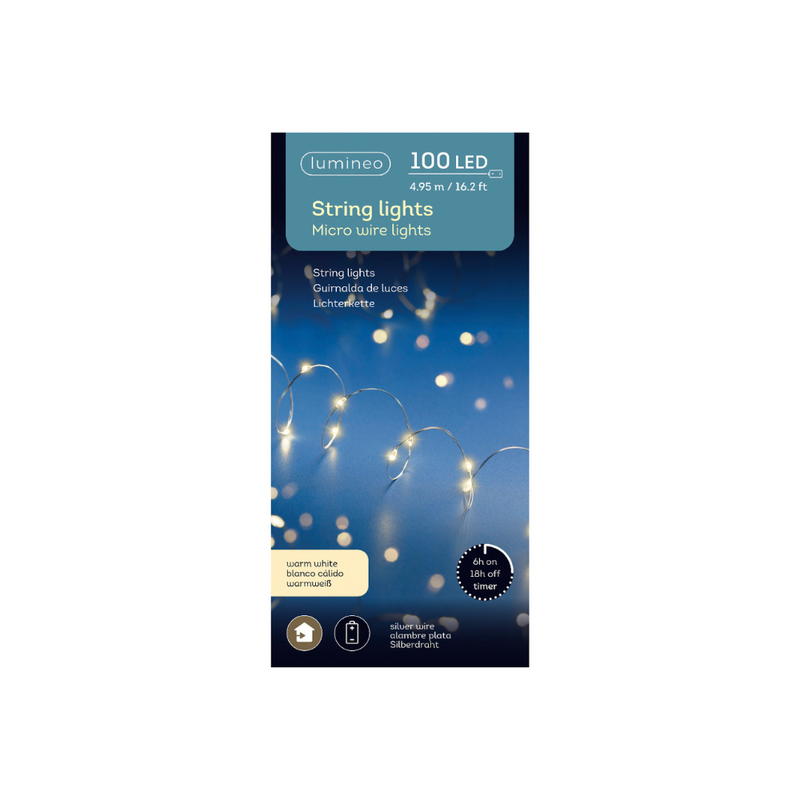 Lumineo Battery Operated Christmas Lights - Warm White 100 LED String Lights