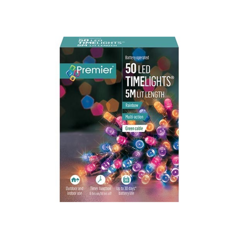 Premier Battery Operated Christmas Lights - Rainbow LED String Lights
