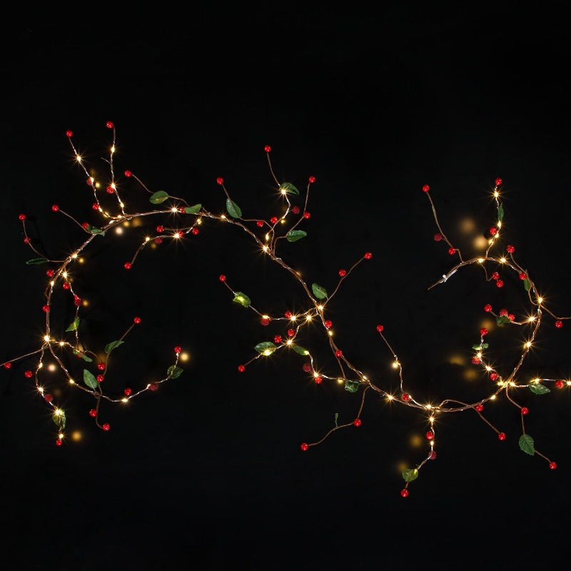 1.8m Red Berry Branch Lit Garland