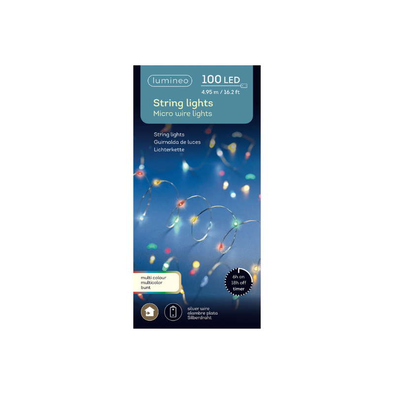 Lumineo Battery Operated Christmas Lights - Multicolour 100 LED String Lights
