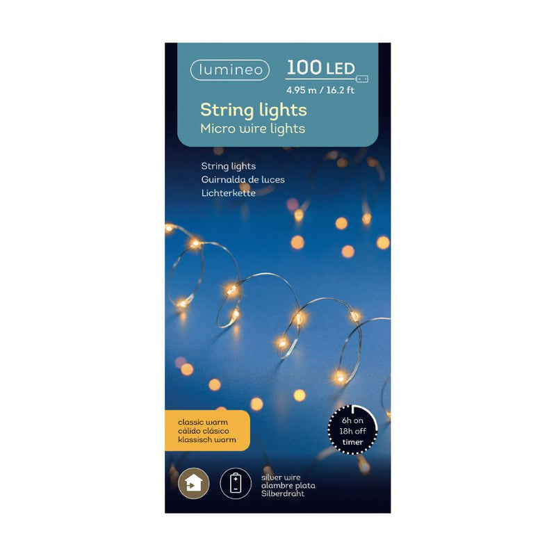 Lumineo Battery Operated Christmas Lights - Classic Warm 100 LED String Lights