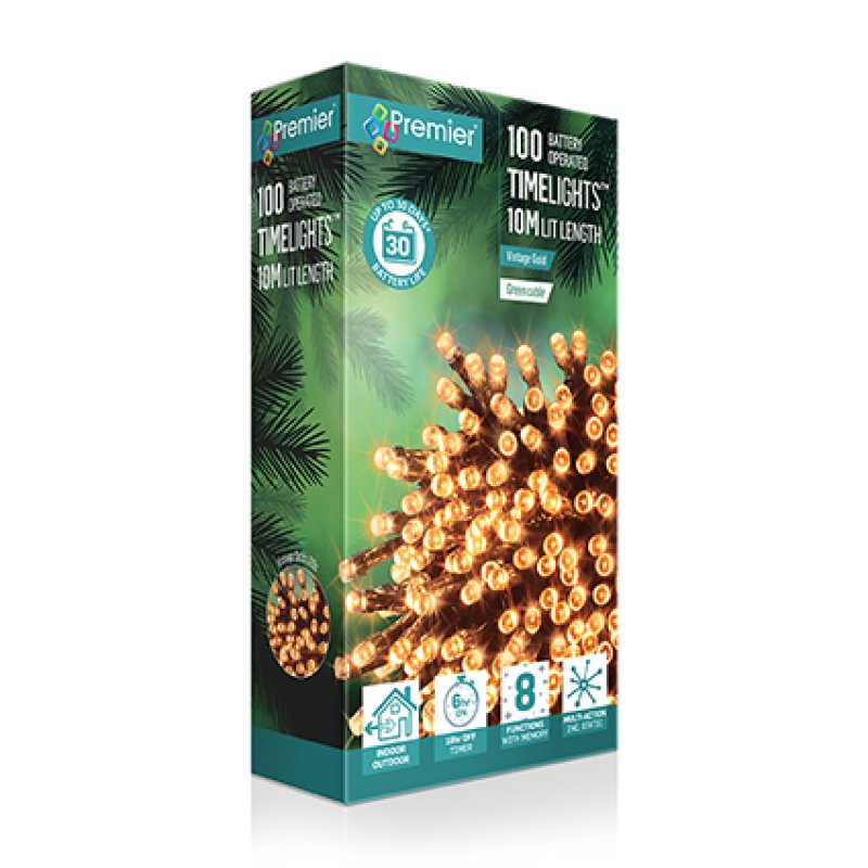 Premier Battery Operated Christmas Lights - Vintage Gold LED String Lights