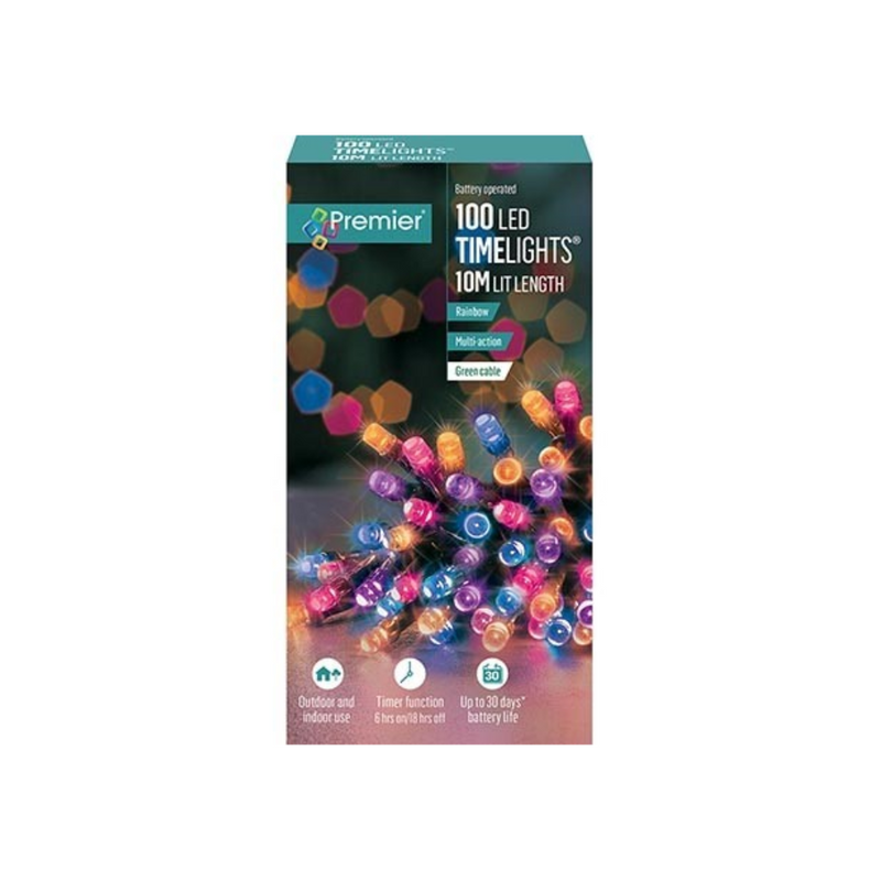 Premier Battery Operated Christmas Lights - Rainbow LED String Lights