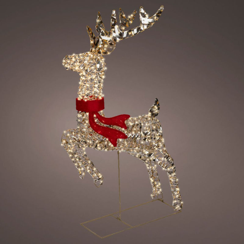 100cm Lit Gold Ribbon Leaping Reindeer - Warm White
