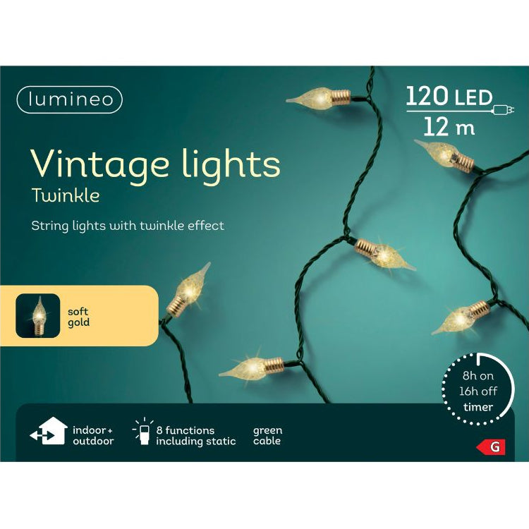 Lumineo Plug In Christmas Lights (Mains Powered) - Soft Gold LED Vintage String lights