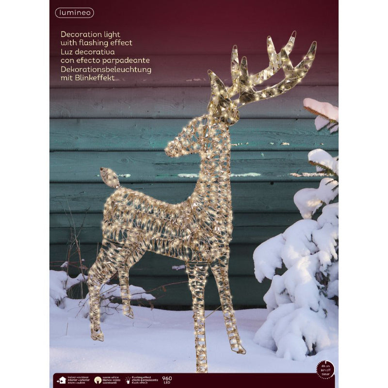 130cm Lit Gold Ribbon Reindeer - Warm White