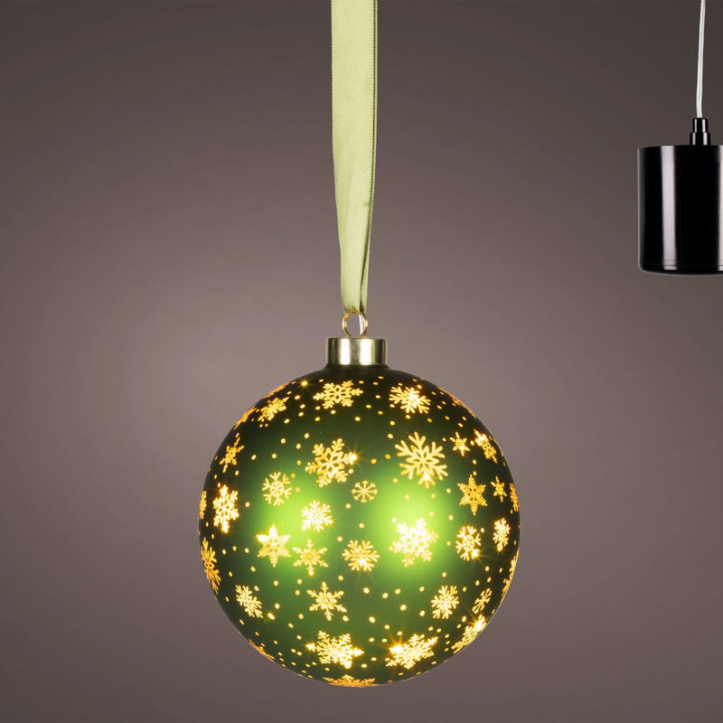14cm Hanging LED Lit Rotating Bauble - Green