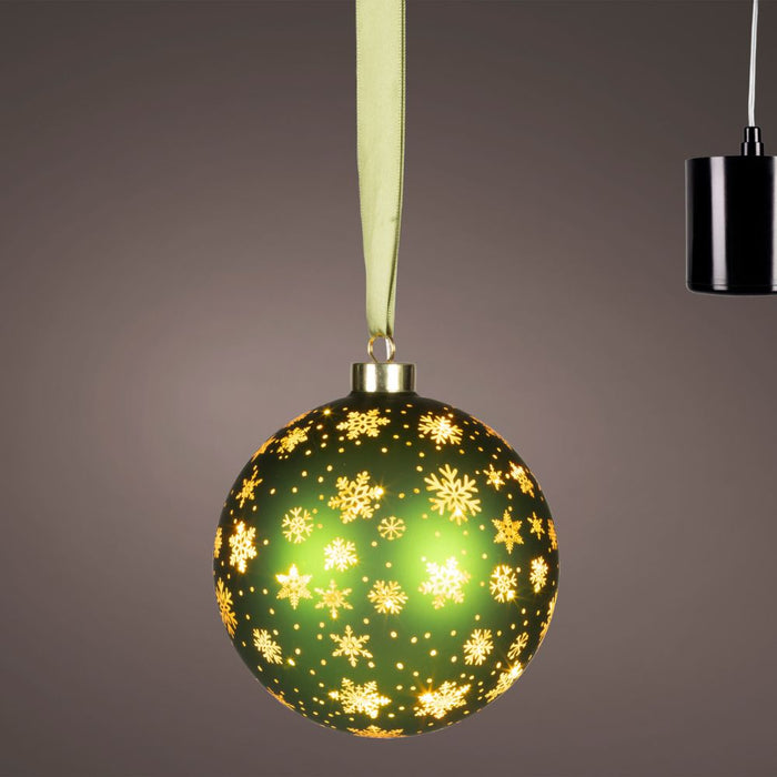 14cm Hanging LED Lit Rotating Bauble - Green
