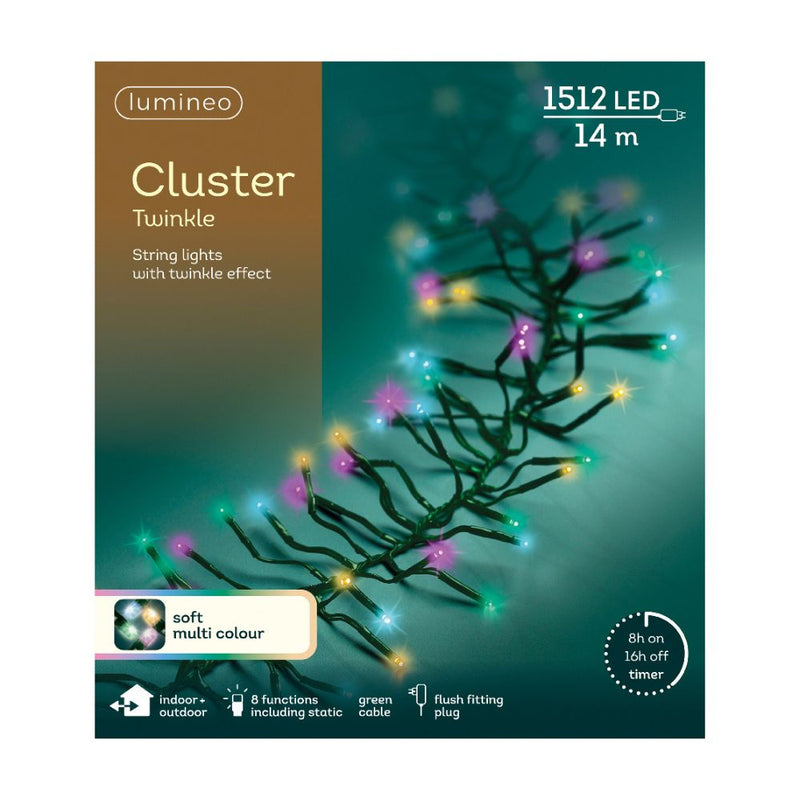 Lumineo Plug In Christmas Lights (Mains Powered) – Multicolour LED Cluster String Lights