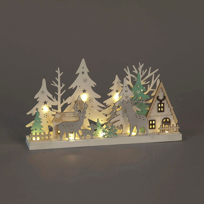 17cm Wooden Village With House, Trees and Deer