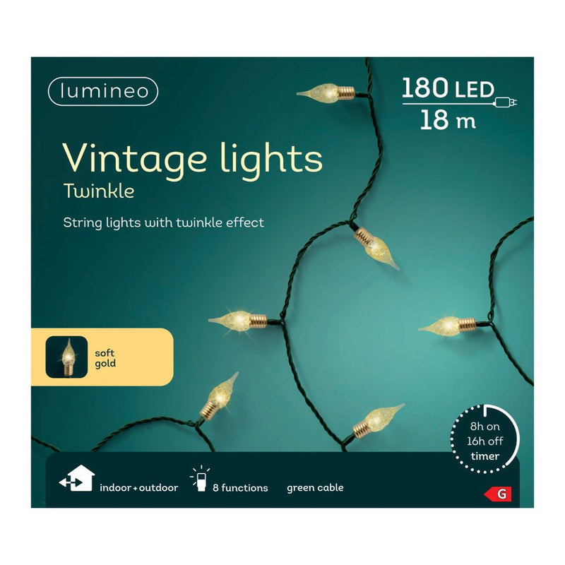 Lumineo Plug In Christmas Lights (Mains Powered) - Soft Gold LED Vintage String lights