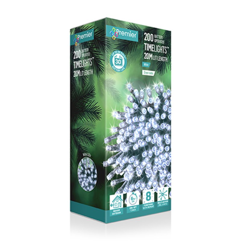 Premier Battery Operated Christmas Lights - Cool White LED String Lights