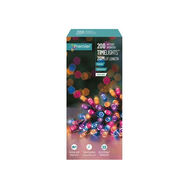 Premier Battery Operated Christmas Lights - Rainbow LED String Lights