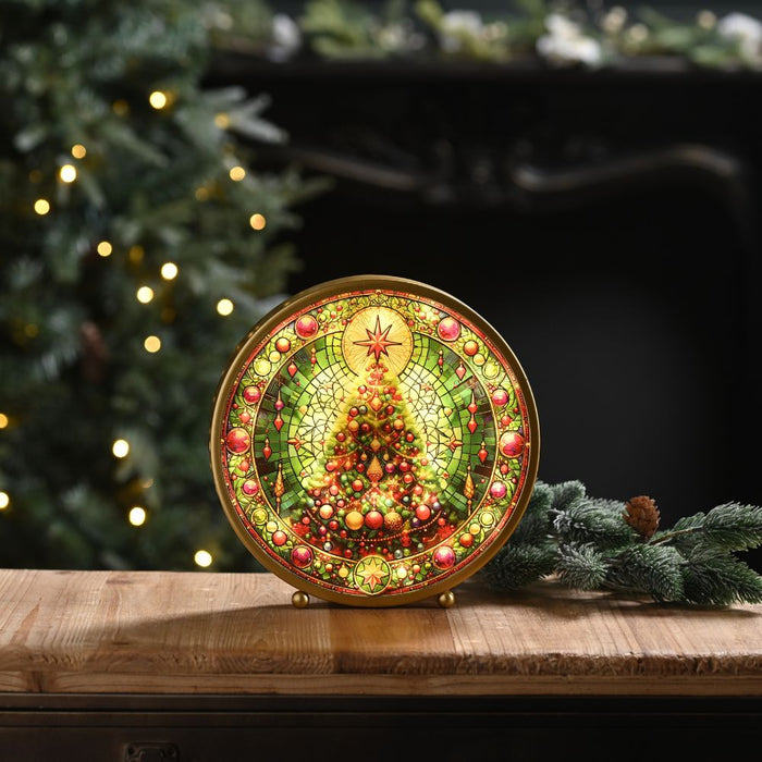 22cm Lit Stained Glass Christmas Tree Table Decoration