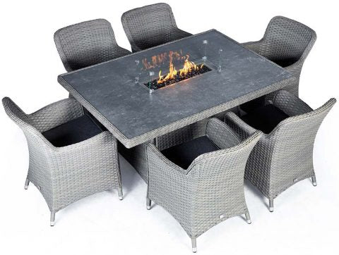 Catalan 6 Seat Rectangular Dining Set with Fire Pit Above View