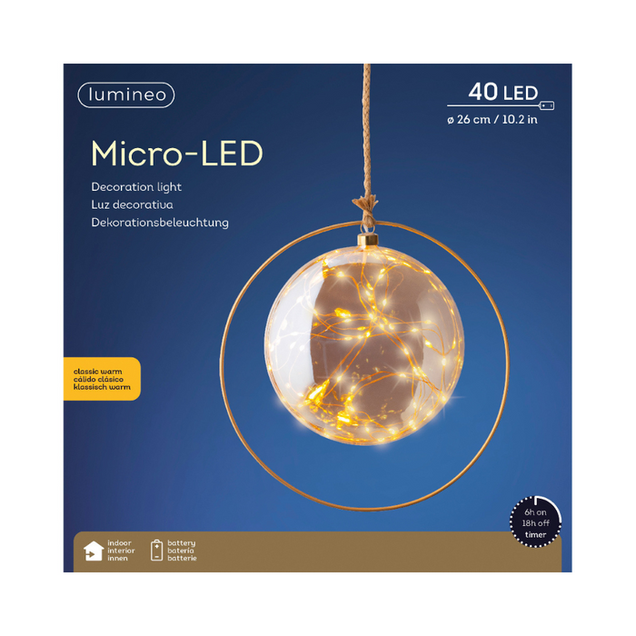 Lumineo 26cm Classic Ball In Gold Ring On Rope