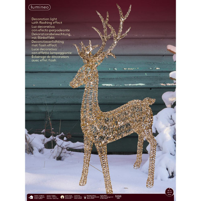 270cm Lit Gold Ribbon Reindeer - Warm White