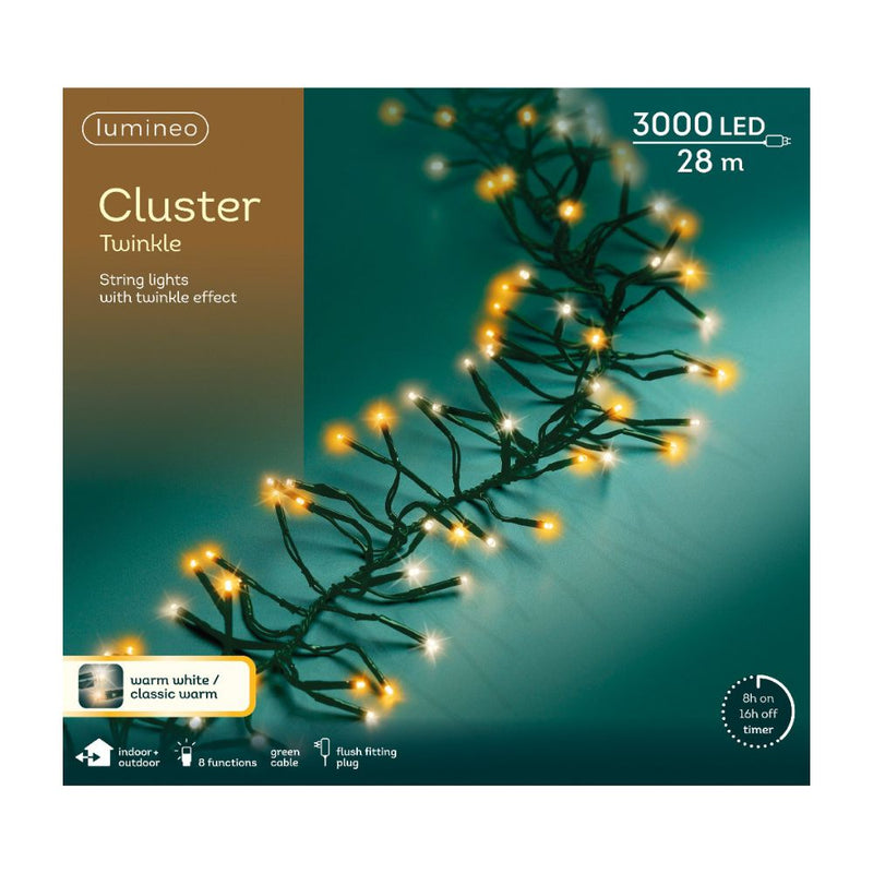 Lumineo Plug In Christmas Lights (Mains Powered) – Warm White/Classic Warm LED Cluster String Lights