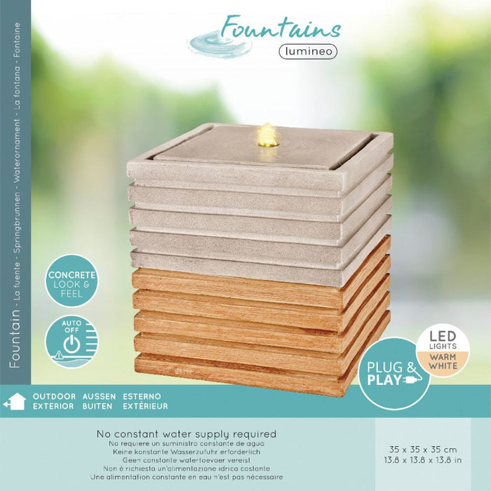 Lumineo Wood Effect Cube 35cm Water Feature