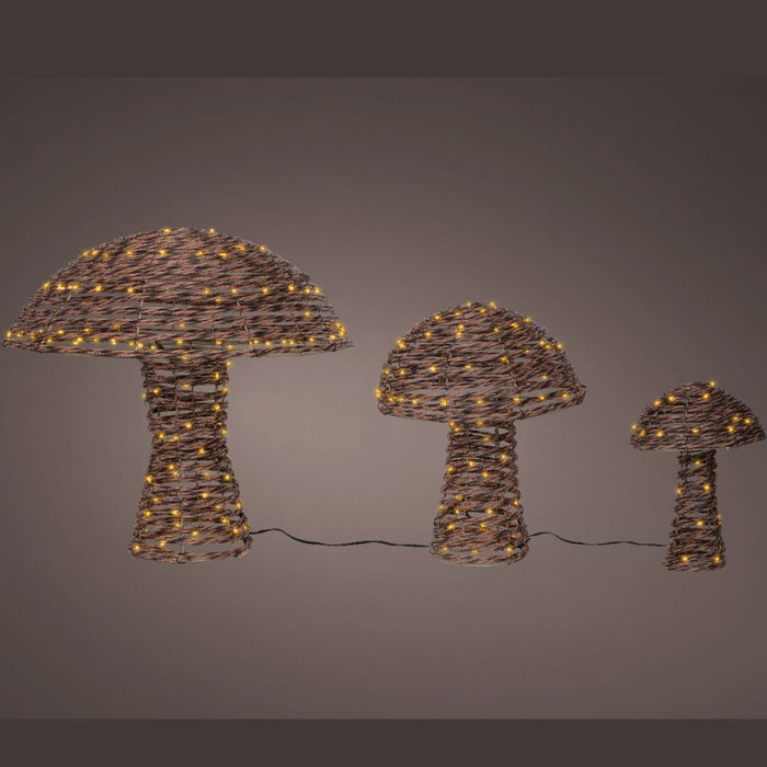 3 LED Rattan Mushrooms