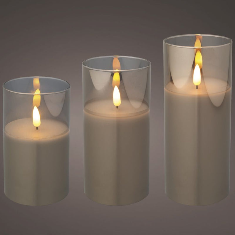 Lumineo LED Wick Candle Smokey Grey/Warm White 3 Pack
