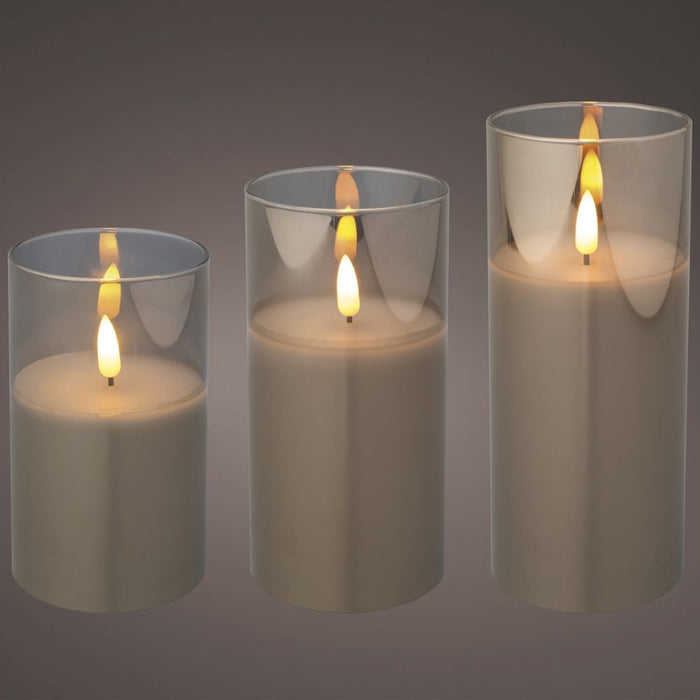 Lumineo LED Wick Candle Smokey Grey/Warm White 3 Pack