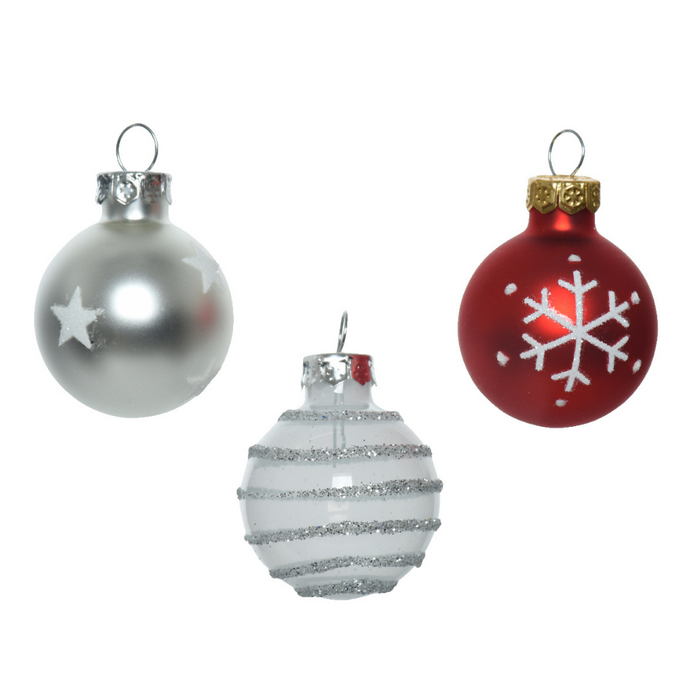 Lumineo 3cm Mini Glass Baubles White/Red