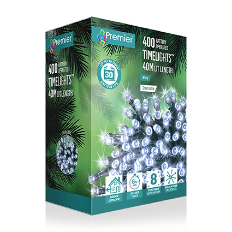Premier Battery Operated Christmas Lights - Cool White LED String Lights