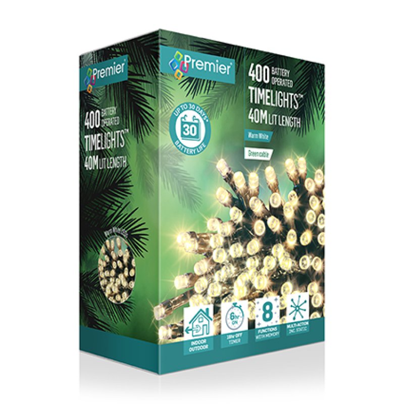 Premier Battery Operated Christmas Lights - Warm White LED String Lights