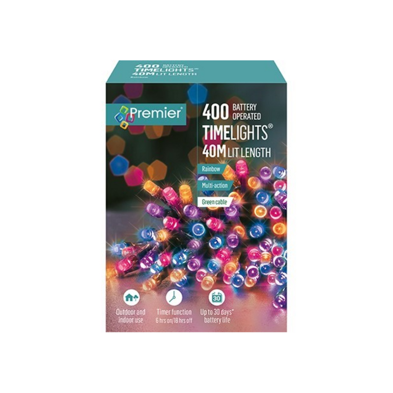 Premier Battery Operated Christmas Lights - Rainbow LED String Lights