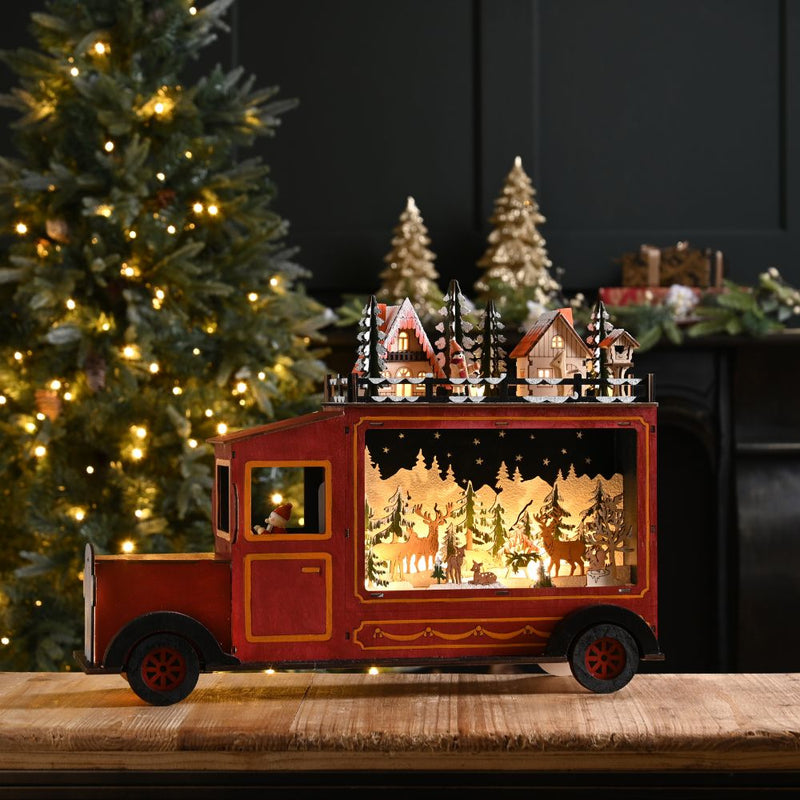 45cm Wooden Truck Village Christmas Scene with Warm White LED's