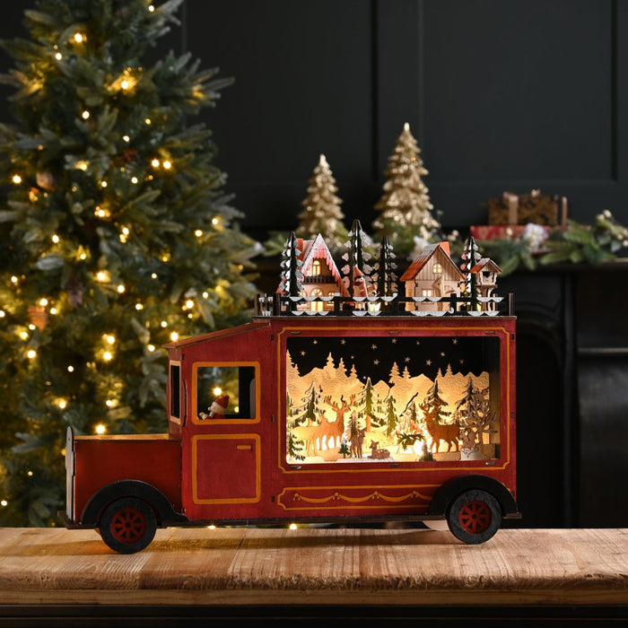 45cm Lit Wooden Truck Village Christmas Scene
