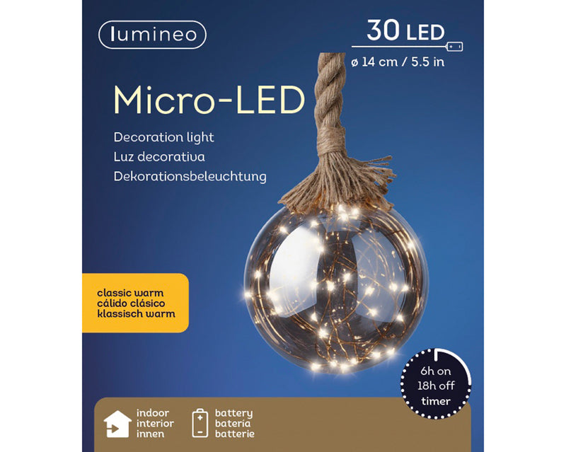 Micro Smokey LED Ball On Rope - Classic Warm