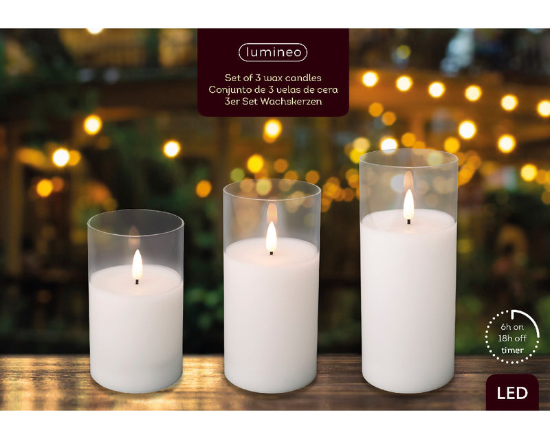 Lumineo LED Wick Candle White/Warm White 3 Pack