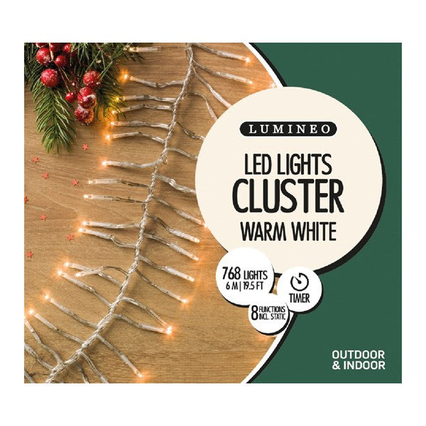Kaemingk 768 LED Cluster Lights Warm White - White Cable