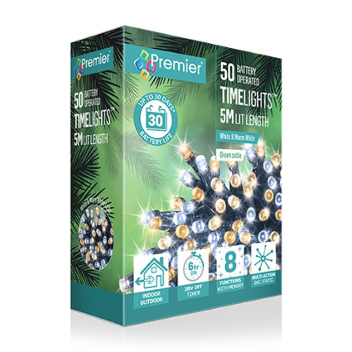 Premier Battery LED Lights With Timer Warm White/Cool White