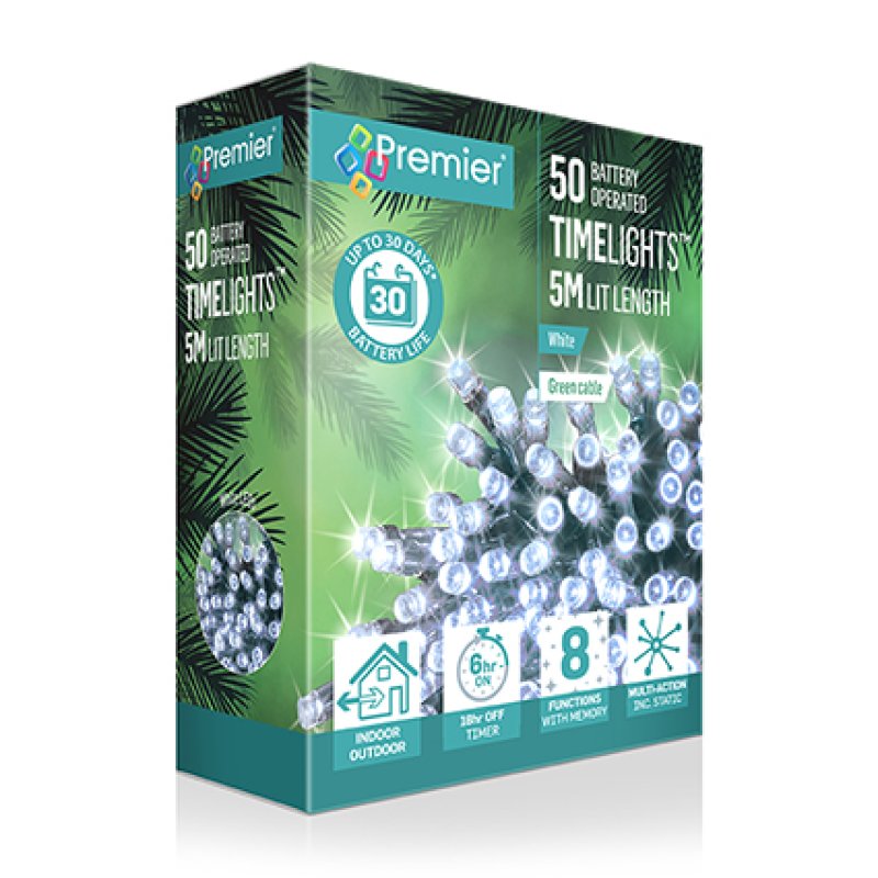 Premier Battery Operated Christmas Lights - Cool White LED String Lights
