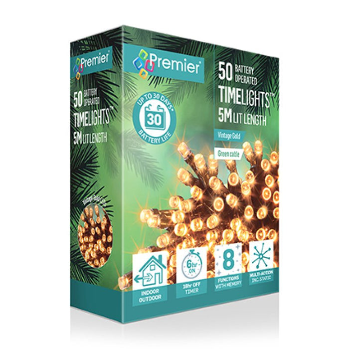 Premier Battery LED Lights With Timer Vintage Gold