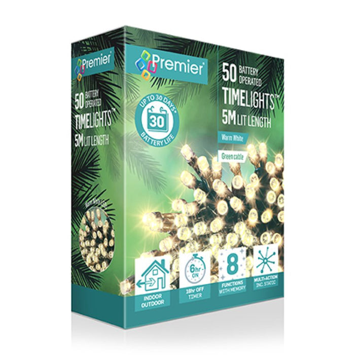 Premier Battery Operated Christmas Lights - Warm White LED String Lights