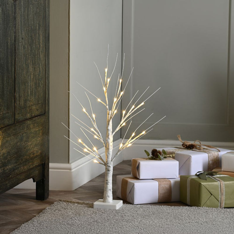 Festive 60cm White Birch Mini LED Twig Tree with Warm White LED's