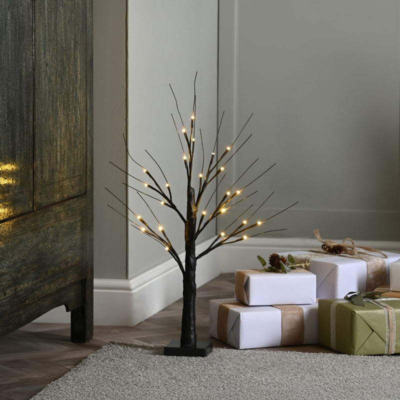 Festive 60cm Brown Mini LED Twig Tree with Warm White LED's