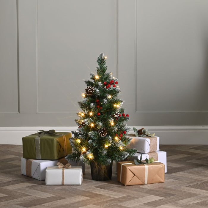 60cm Prelit Potted Tree with Pinecones & Berries