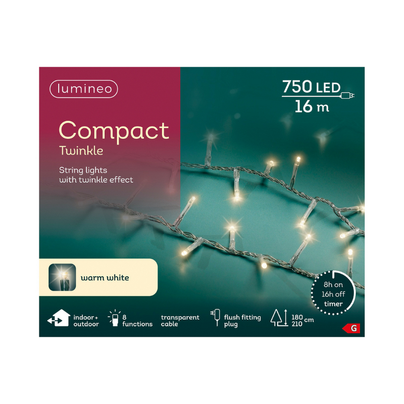 Lumineo Plug In Christmas Lights (Mains Powered) – Warm White LED String Lights - Clear Cable
