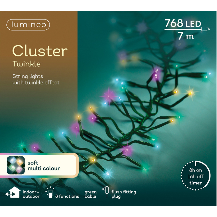 Lumineo Plug In Christmas Lights (Mains Powered) – Multicolour LED Cluster String Lights
