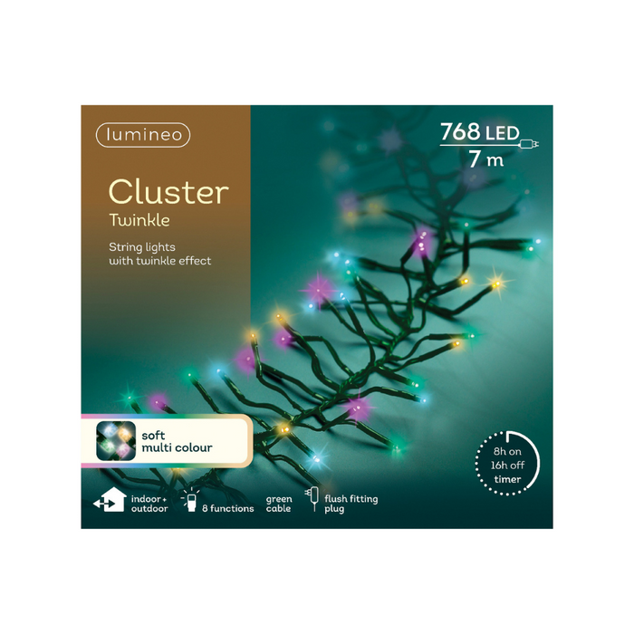 Lumineo 768 LED's Multicolour Cluster Lights - Green Cable