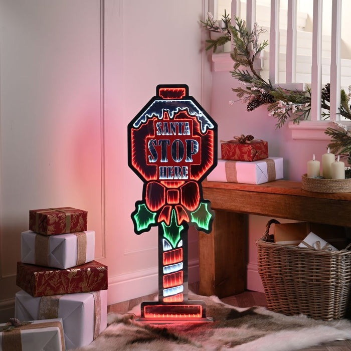 90cm Santa Stop Here Sign Infinity Light