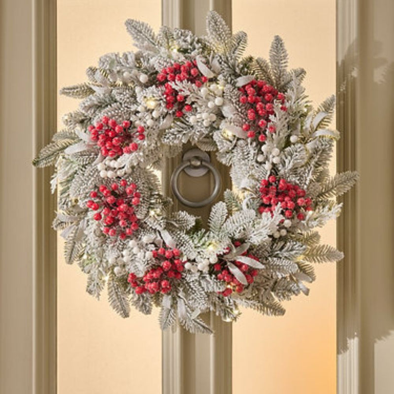 BOSK Frosted Mixed Berry 26” Prelit Christmas Wreath With 50 LED's