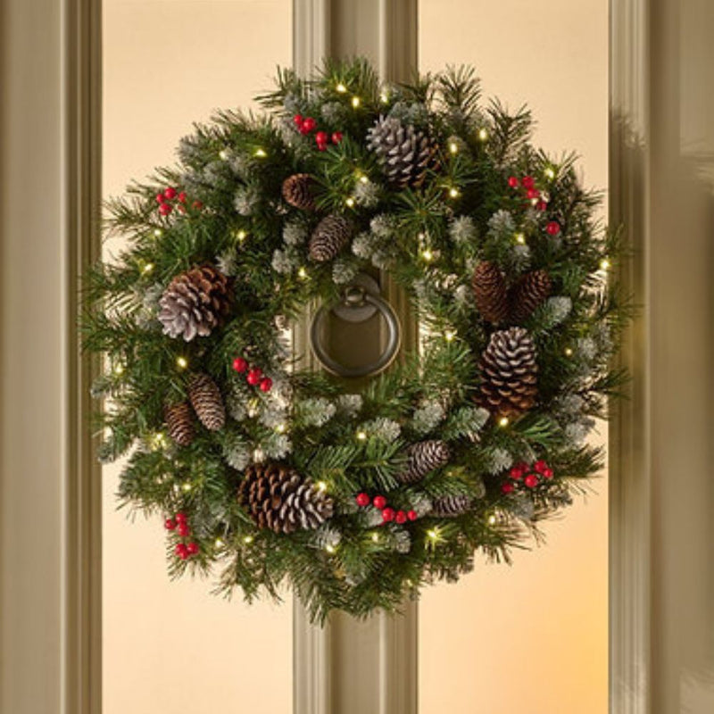 BOSK Frosted Winterberry 24” Prelit Christmas Wreath with 50 LED's