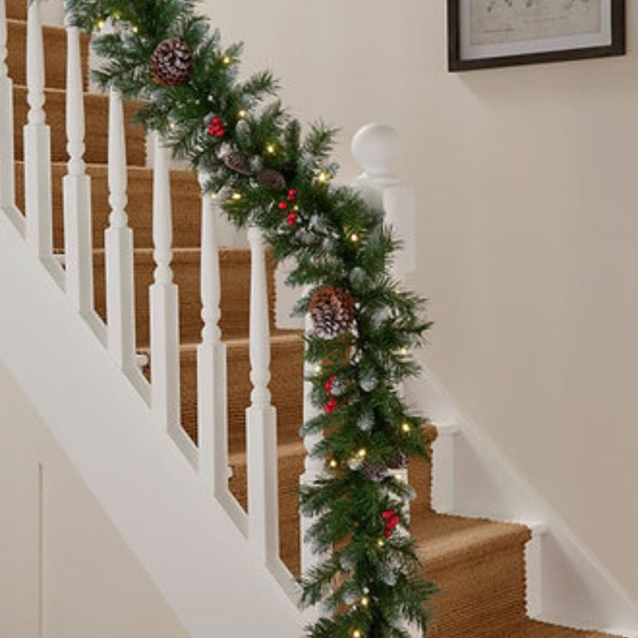 BOSK Frosted Winterberry 9ft x 12” Garland with 100 LED's