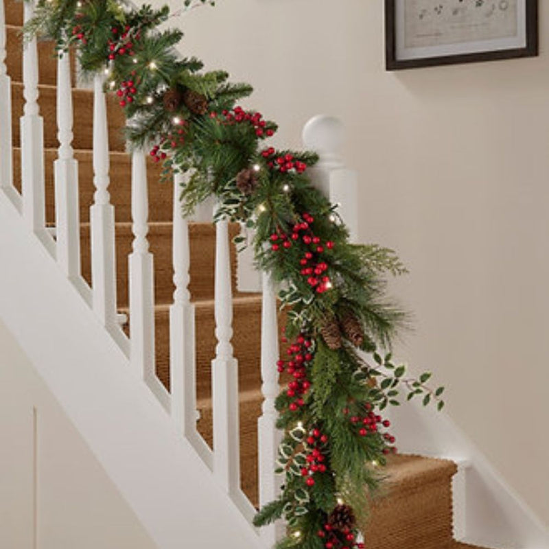 BOSK Hollyberry 6ft x 10” Christmas Prelit Garland with 100 LED's